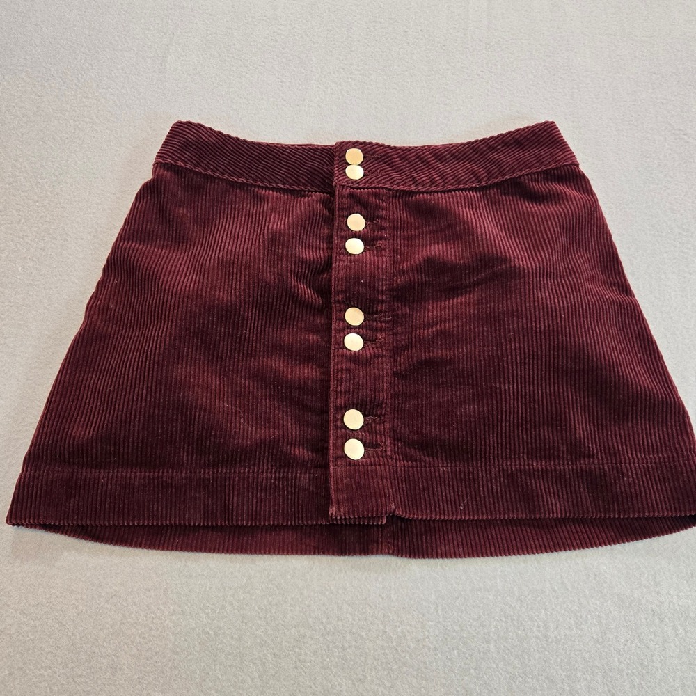 Abercrombie & Fitch Skirt Womens 4 Burgundy Corduroy Button Front A-Line Mini